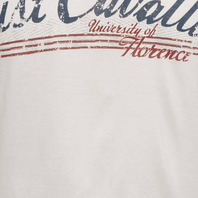 Pre Owned Just Cavalli White Printed Jersey V-Neck T-Shirt M