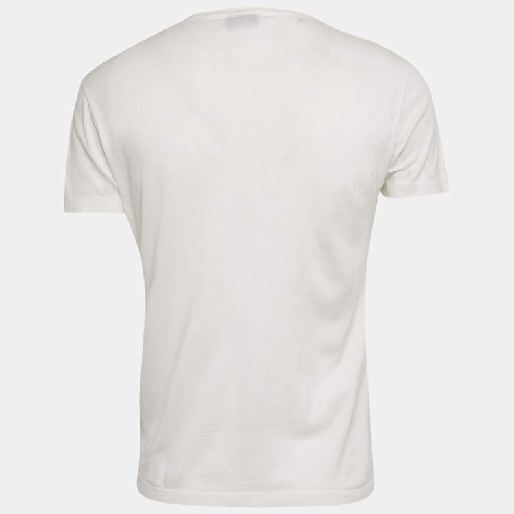 Pre Owned Just Cavalli White Printed Jersey V-Neck T-Shirt M