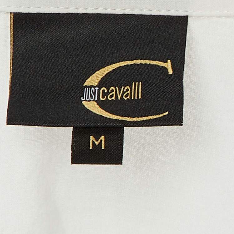 Pre Owned Just Cavalli White Embroidered Cotton Slim Fit Shirt M