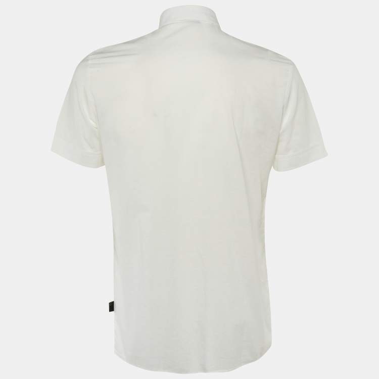 Pre Owned Just Cavalli White Embroidered Cotton Slim Fit Shirt M