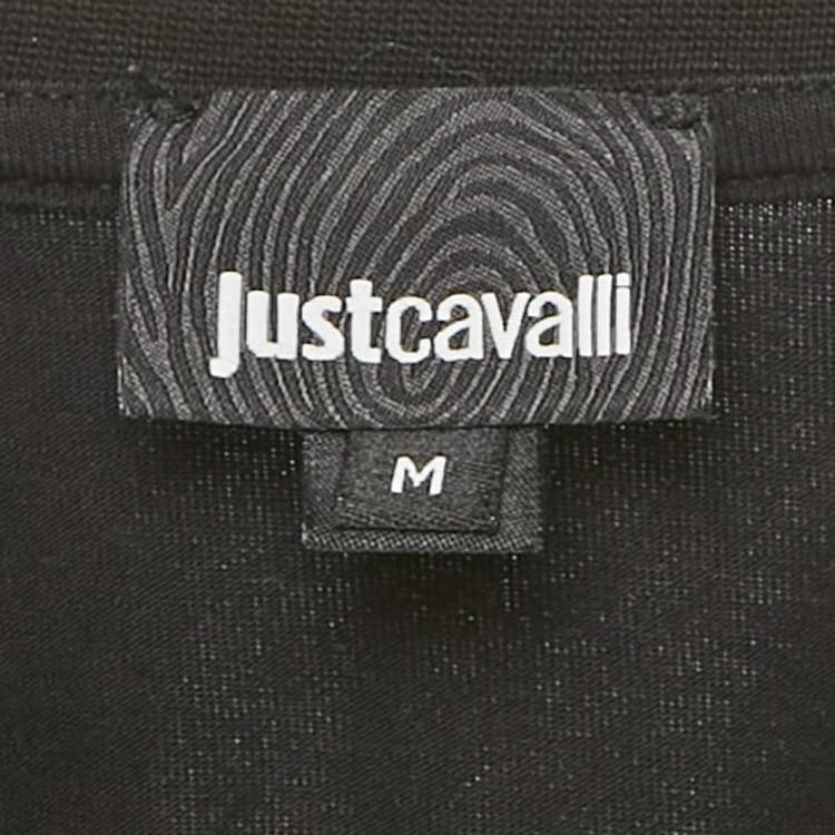 Pre Owned Just Cavalli Black Logo Print Cotton Crew Neck Half Sleeve T-Shirt M
