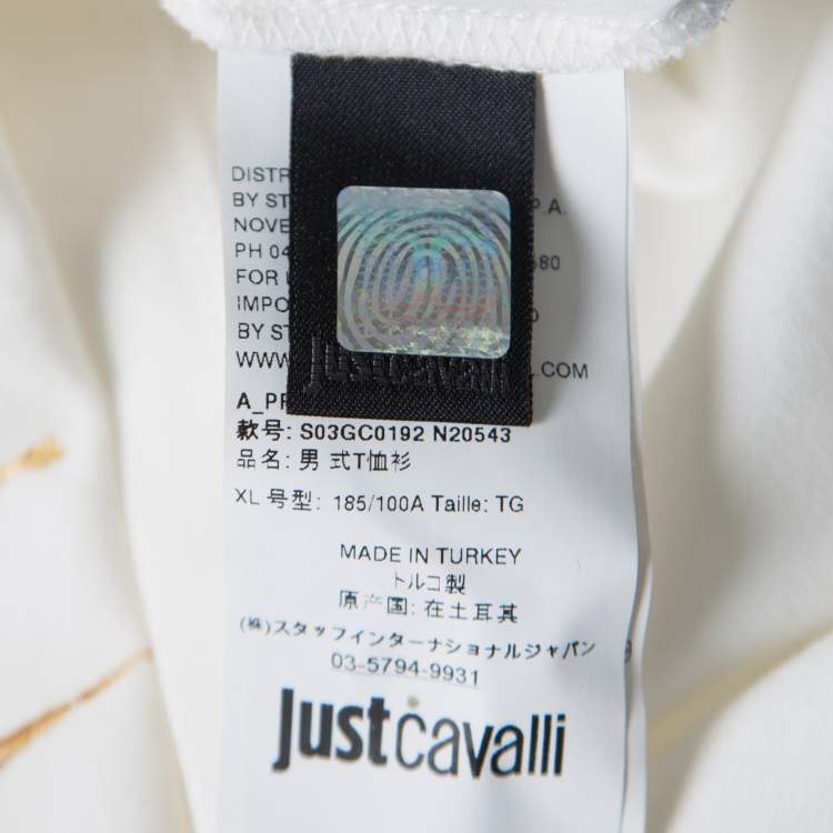 Pre Owned Just Cavalli White Metallic Skull Print Short Sleeve T-Shirt XL