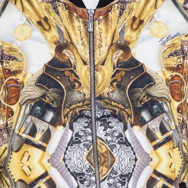 Pre Owned Just Cavalli Black Cotton Duel Print Fleece Zip Jacket S