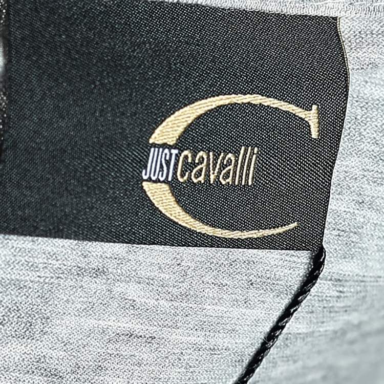 Pre Owned Just Cavalli Grey Cotton Embroidered Detailed Long Sleeve T-Shirt M