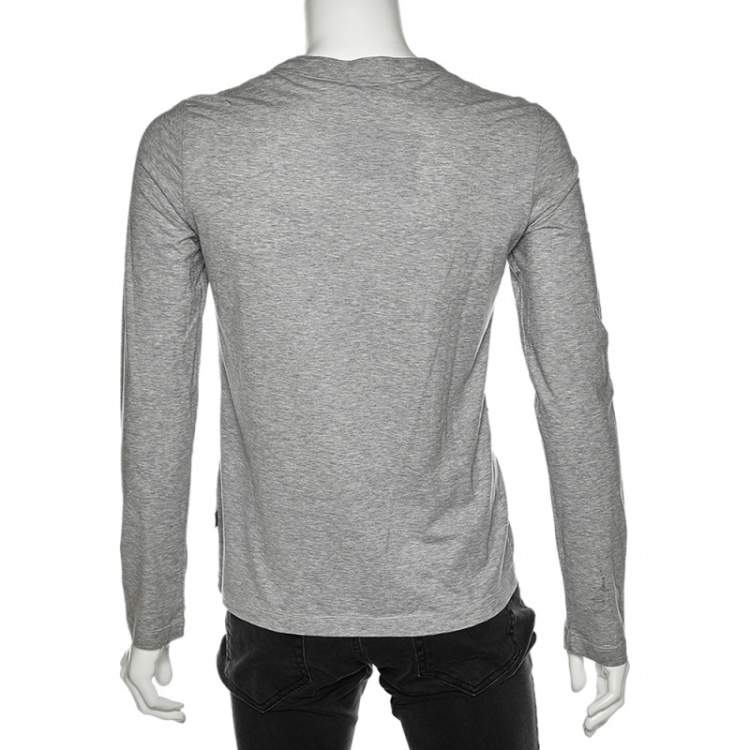 Pre Owned Just Cavalli Grey Cotton Embroidered Detailed Long Sleeve T-Shirt M