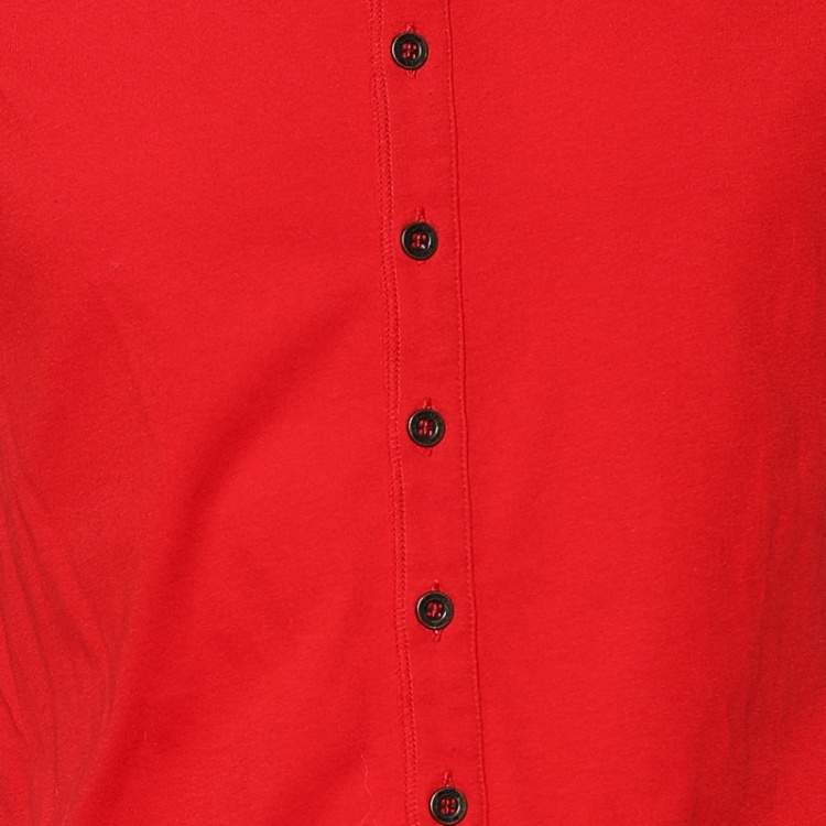 Pre Owned Just Cavalli Red Cotton Knit Logo Embroidered Button Front T-Shirt L