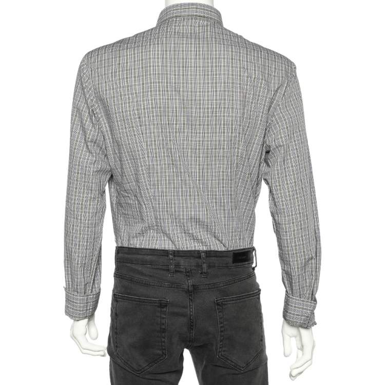 Pre Owned Just Cavalli Grey Checkered Cotton Button Front Shirt 3XL