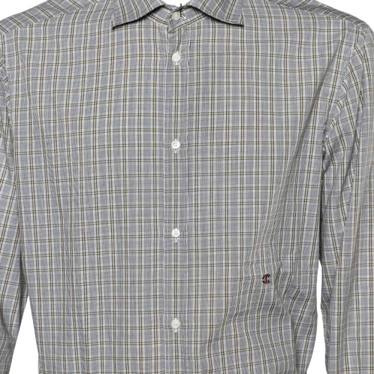 Pre Owned Just Cavalli Grey Checkered Cotton Button Front Shirt 3XL