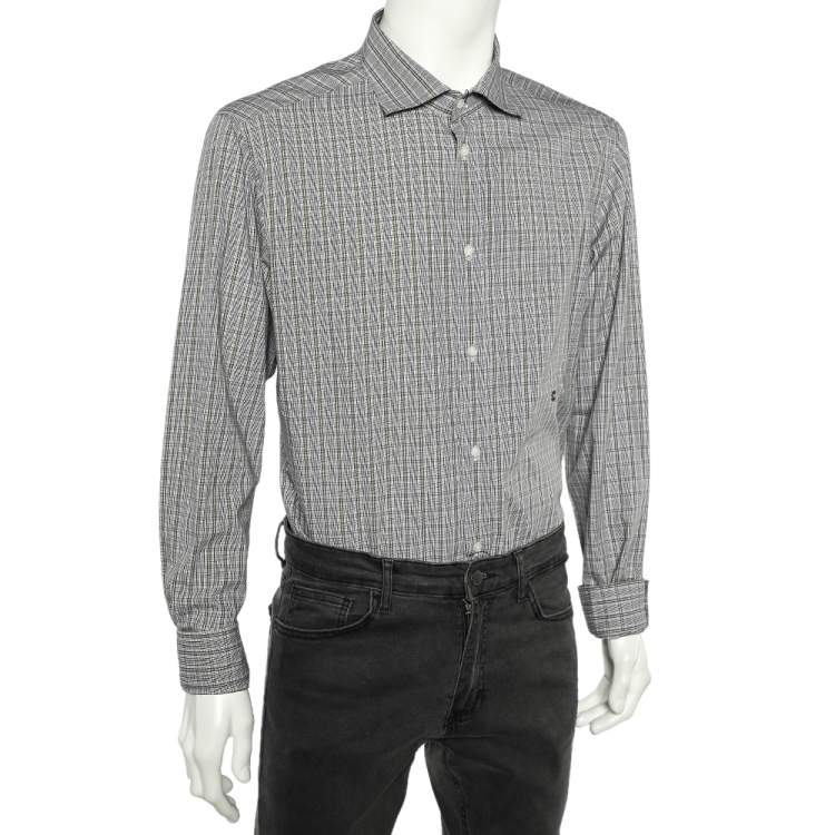Pre Owned Just Cavalli Grey Checkered Cotton Button Front Shirt 3XL
