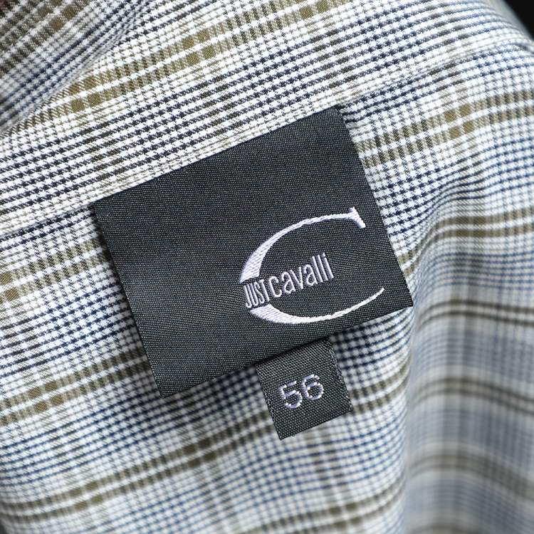 Pre Owned Just Cavalli Grey Checkered Cotton Button Front Shirt 3XL