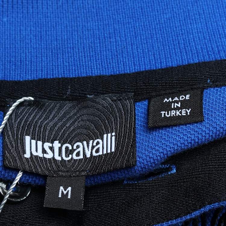 Pre Owned Just Cavalli Blue Logo Embroidered Cotton Pique Polo T-Shirt M