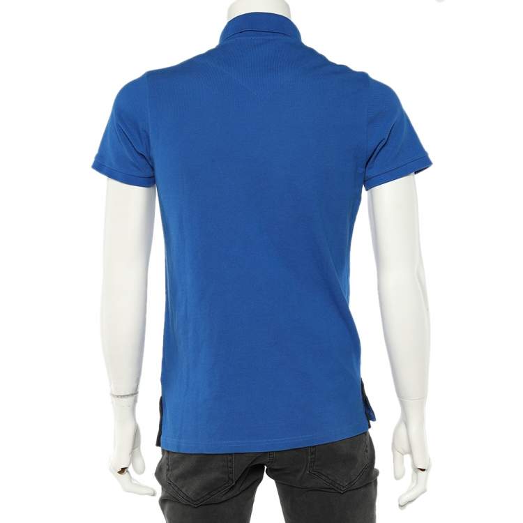 Pre Owned Just Cavalli Blue Logo Embroidered Cotton Pique Polo T-Shirt M