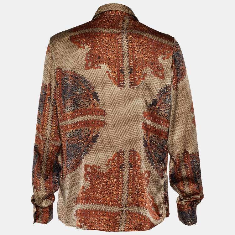 Pre Owned Just Cavalli Brown Printed Silk Button Front Shirt XL
