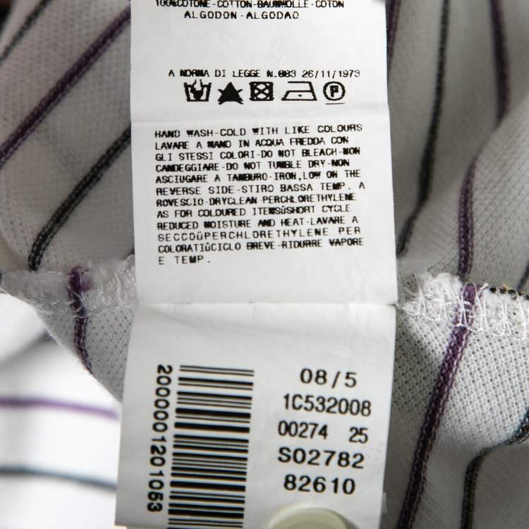 Pre Owned Just Cavalli White Striped Cotton Embroidered Polo T-shirt XXL