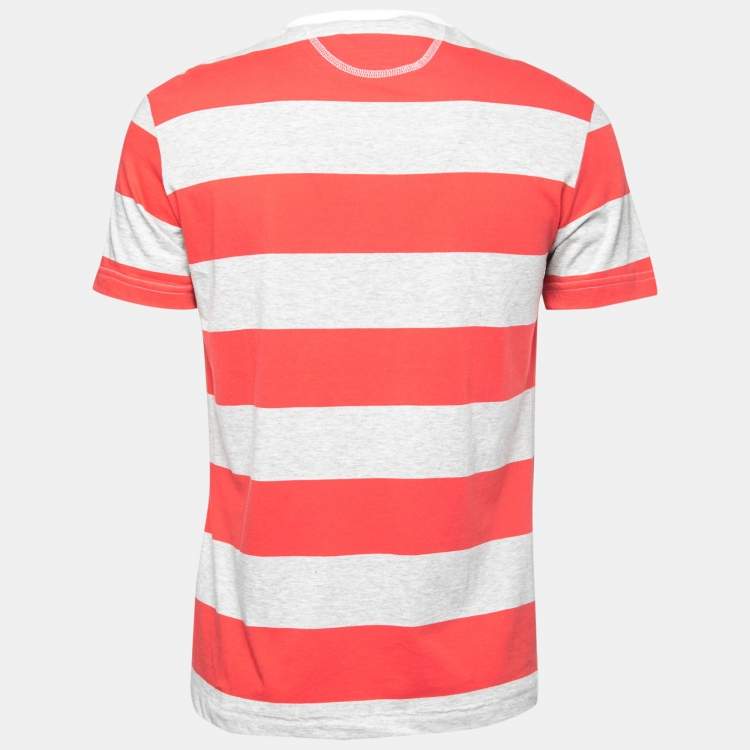 Pre Owned Just Cavalli Pink and Grey Striped Crew Neck T-Shirt XL