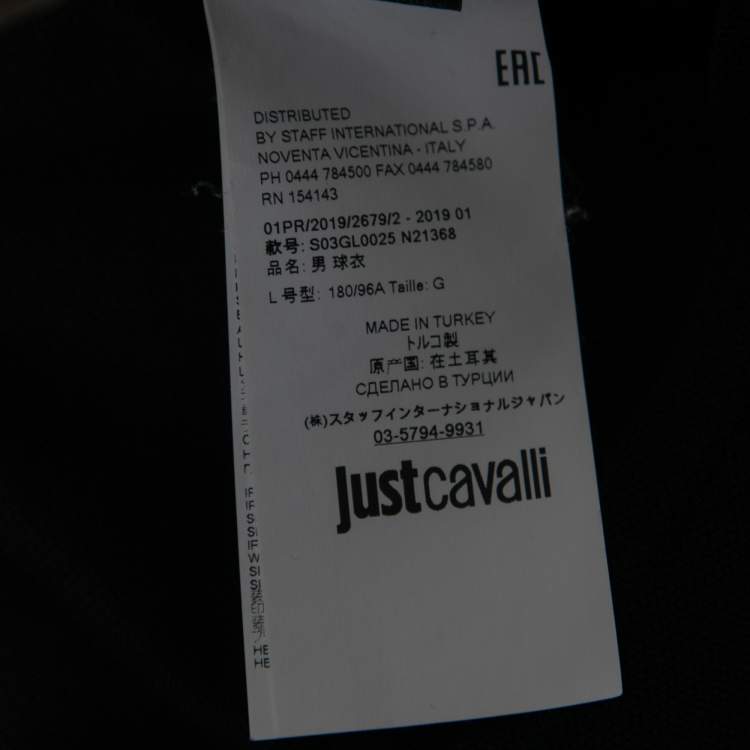 Pre Owned Just Cavalli Black Logo Print Cotton Polo T-Shirt L   