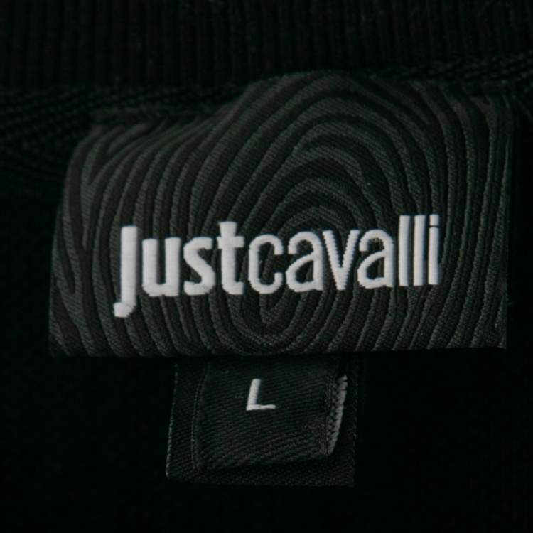 Pre Owned Just Cavalli Black Logo Print Cotton Polo T-Shirt L   