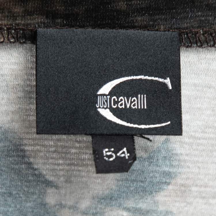Pre Owned Just Cavalli Brown Printed Jersey V-Neck Short Sleeve T-Shirt XXL