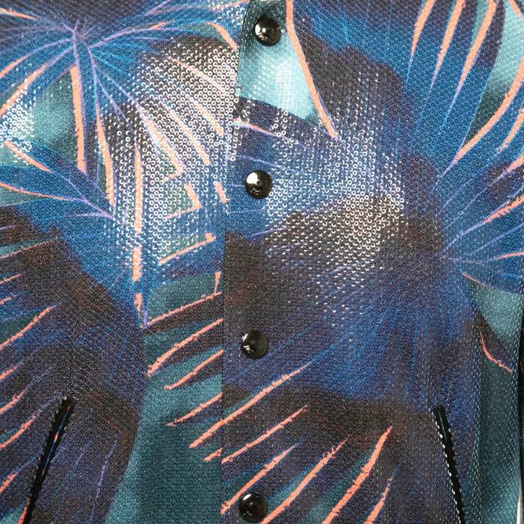 Pre Owned Just Cavalli Blue Multicolor Printed Sequined Bomber Jacket S