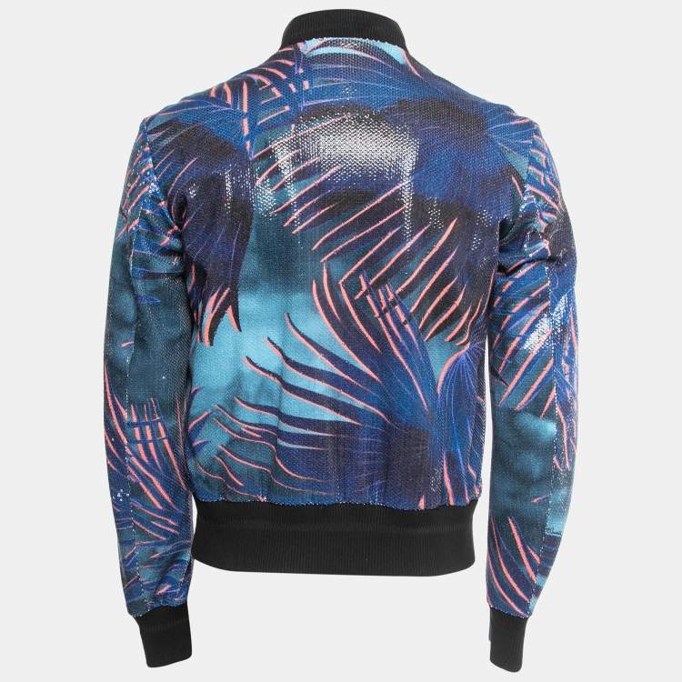 Pre Owned Just Cavalli Blue Multicolor Printed Sequined Bomber Jacket S