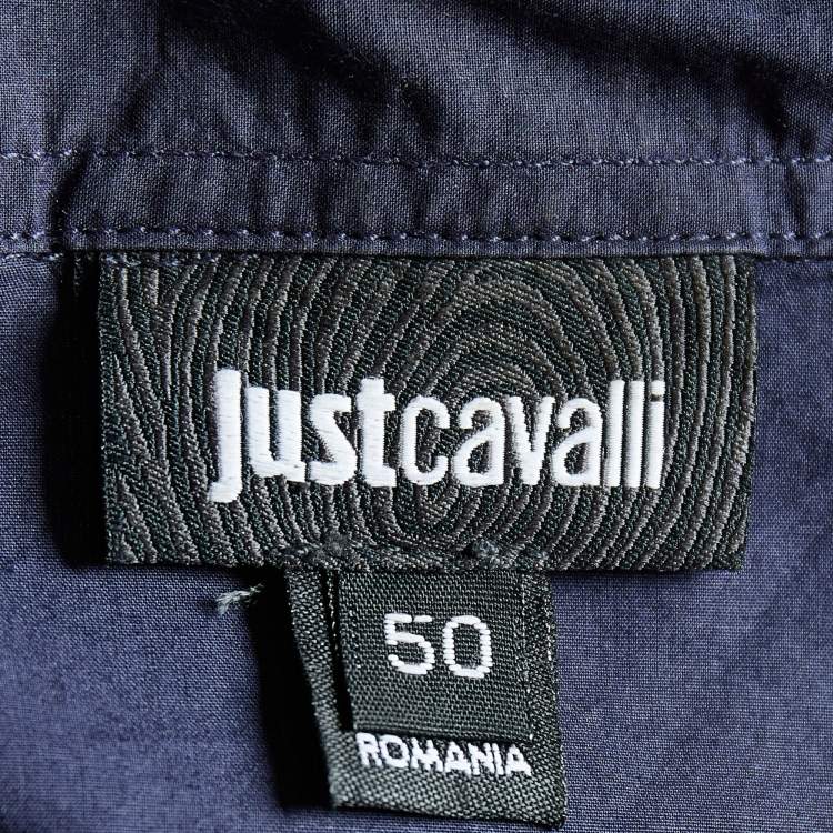 Pre Owned Just Cavalli Navy Blue Cotton Printed Sleeve Shirt L