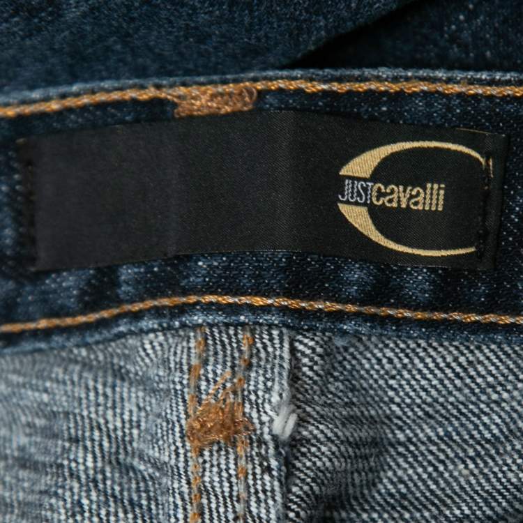 Pre Owned Just Cavalli Blue Distressed Denim Jeans L Waist 33"