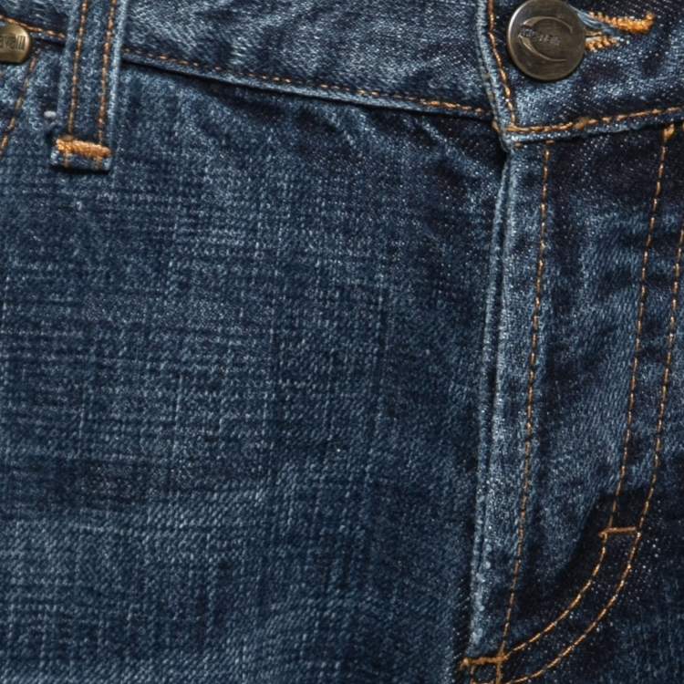 Pre Owned Just Cavalli Blue Distressed Denim Jeans L Waist 33"