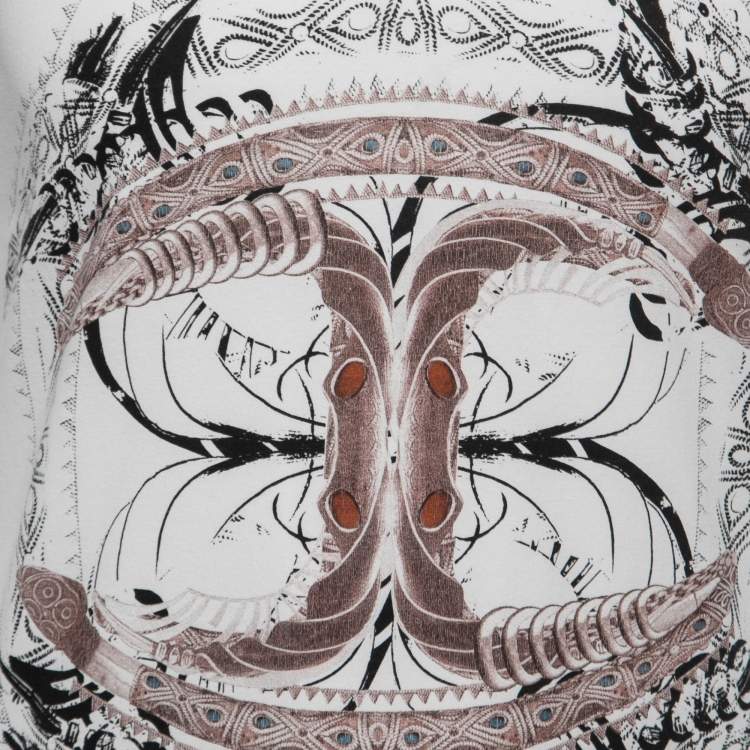 Pre Owned Just Cavalli White Graphic Logo Print Cotton V-Neck T-Shirt M