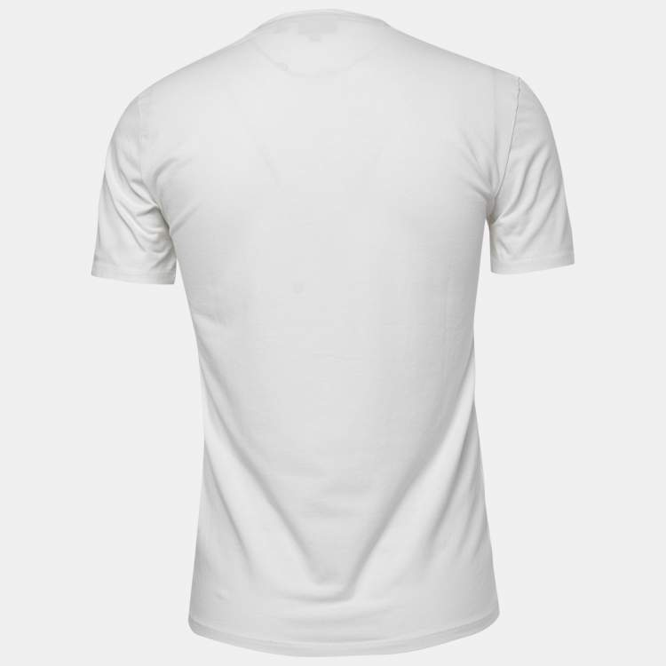 Pre Owned Just Cavalli White Graphic Logo Print Cotton V-Neck T-Shirt M