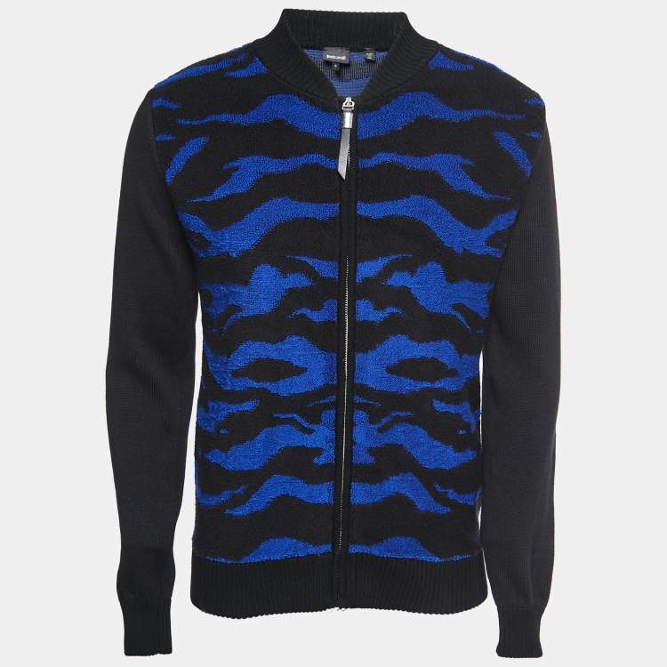 مملوكة مسبقًا Just Cavalli Black/Blue Tiger Patterned Terry Zip-Up Jacket S