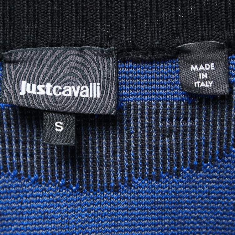 مملوكة مسبقًا Just Cavalli Black/Blue Tiger Patterned Terry Zip-Up Jacket S
