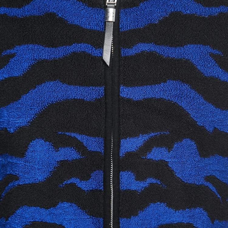 مملوكة مسبقًا Just Cavalli Black/Blue Tiger Patterned Terry Zip-Up Jacket S