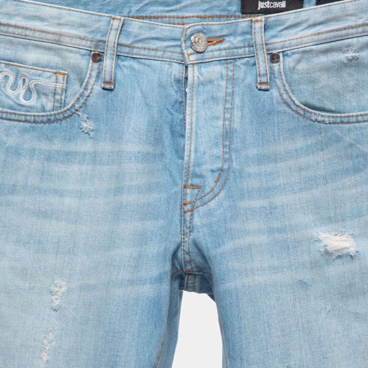 Pre Owned Just Cavalli Blue Washed Distressed Regular Fit Jeans XS Waist 30"