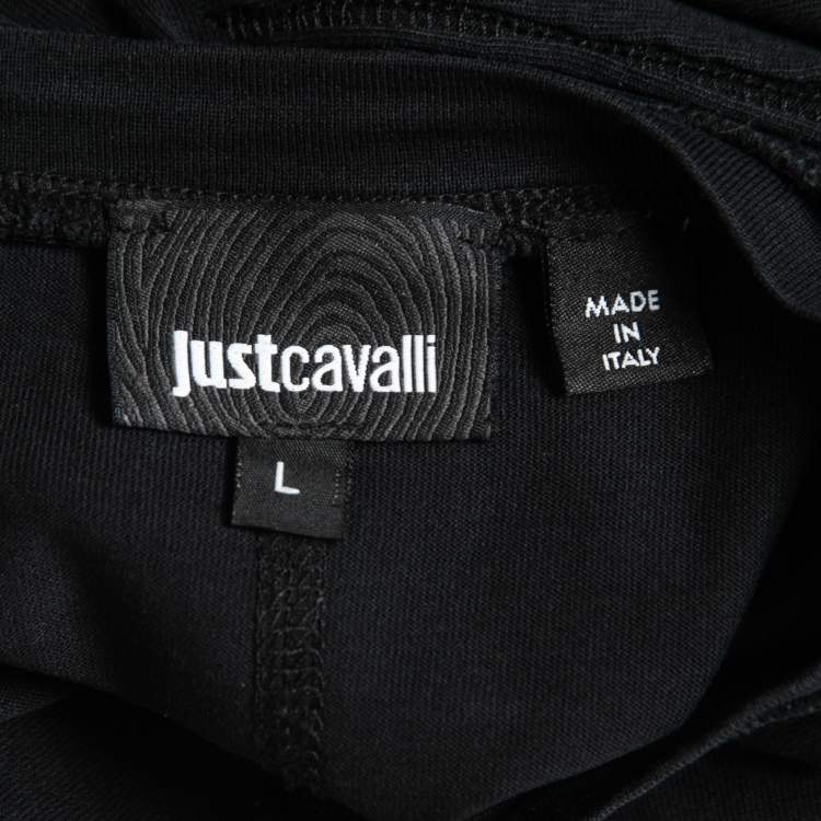 مملوكة مسبقًا Just Cavalli Black Tiger Printed Cotton Crew Neck Half Sleeve T-Shirt L