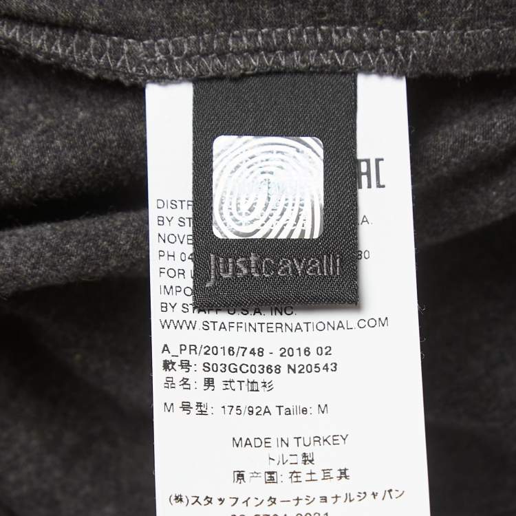Pre Owned Just Cavalli Grey Logo Print Cotton Crew Neck Half Sleeve T-Shirt M