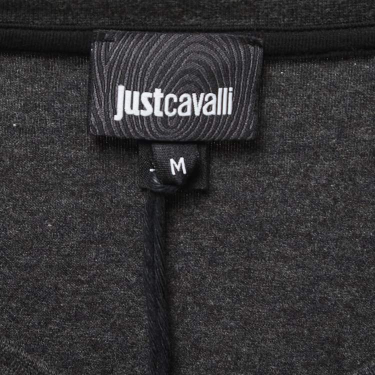 Pre Owned Just Cavalli Grey Logo Print Cotton Crew Neck Half Sleeve T-Shirt M
