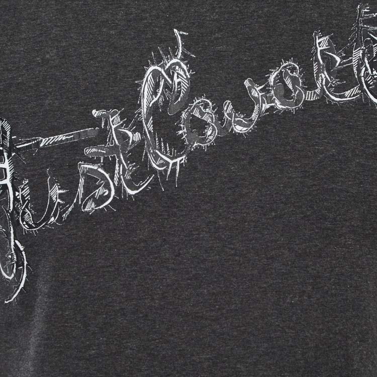 Pre Owned Just Cavalli Grey Logo Print Cotton Crew Neck Half Sleeve T-Shirt M