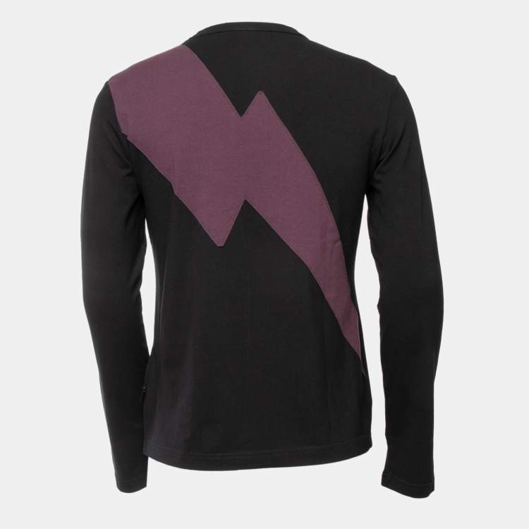 Pre Owned Just Cavalli Black Logo Print Cotton Crew Neck Long Sleeve T-Shirt L