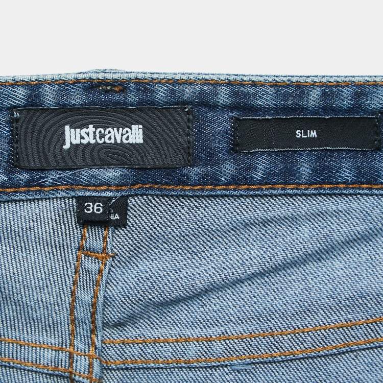 Pre Owned Just Cavalli Blue Washed & Ripped Denim Slim Fit Jeans XL Waist 36"