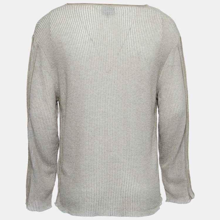Pre Owned Just Cavalli Beige Knit Long Sleeve V-Neck T-Shirt 4XL