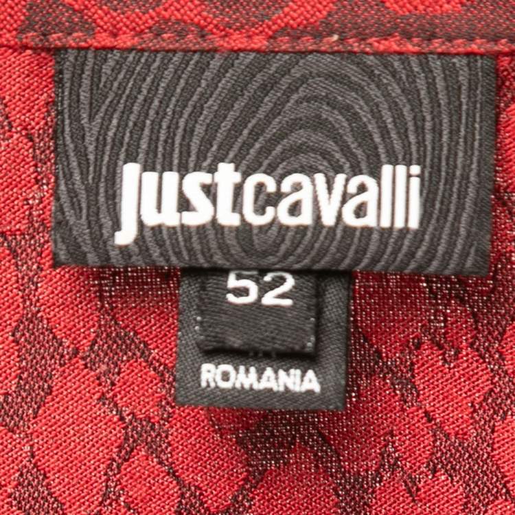 Pre Owned Just Cavalli Red Jacquard Button Front Full Sleeve Shirt XL