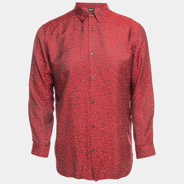 Pre Owned Just Cavalli Red Jacquard Button Front Full Sleeve Shirt XL
