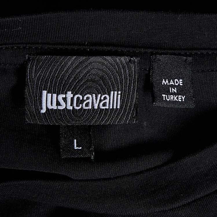 Pre Owned Just Cavalli Black Printed Cotton Knit Crewneck T-Shirt L