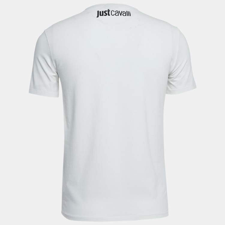 Pre Owned Just Cavalli White Snake Logo Print Cotton Crew Neck T-Shirt M