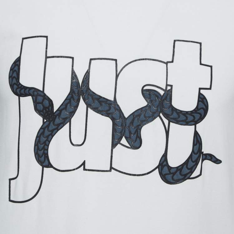 Pre Owned Just Cavalli White Snake Logo Print Cotton Crew Neck T-Shirt M