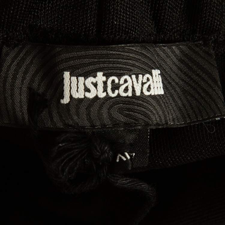 Pre Owned Just Cavalli Black Cotton Blend Logo Applique Joggers XL