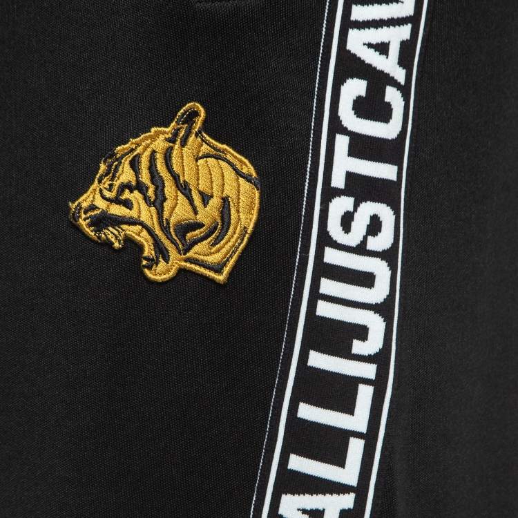 Pre Owned Just Cavalli Black Cotton Blend Logo Applique Joggers XL