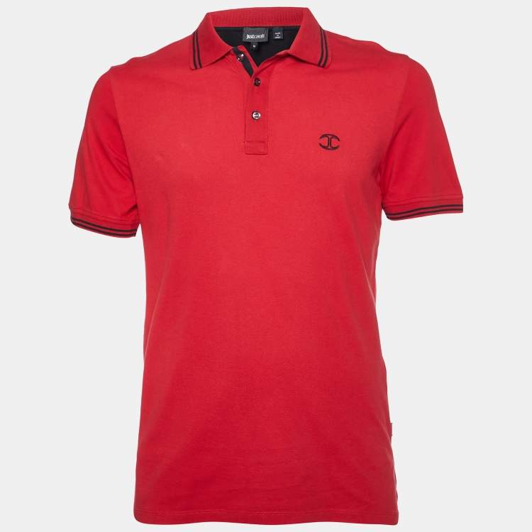 Pre Owned Just Cavalli Red Logo Embroidered Cotton Polo T-Shirt M