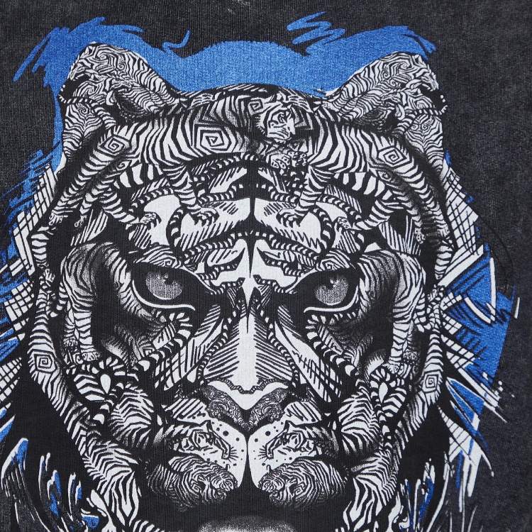 مملوكة مسبقًا Just Cavalli Grey Tiger Printed Cotton Sweatshirt XL