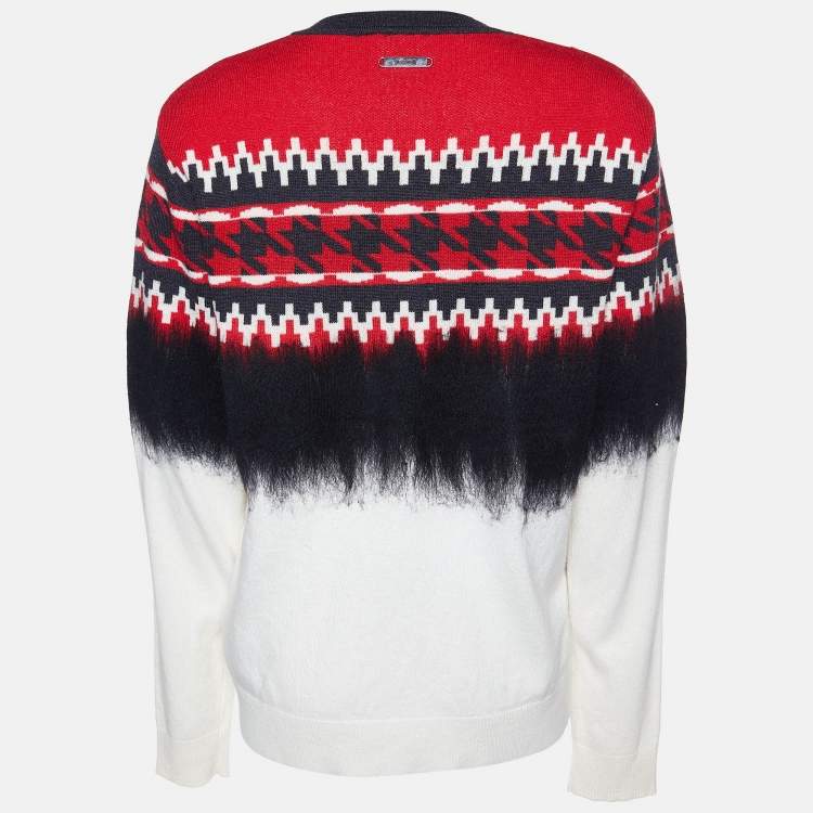 Pre Owned Just Cavalli Multicolor Patterned Wool and Silk V-Neck Sweater M